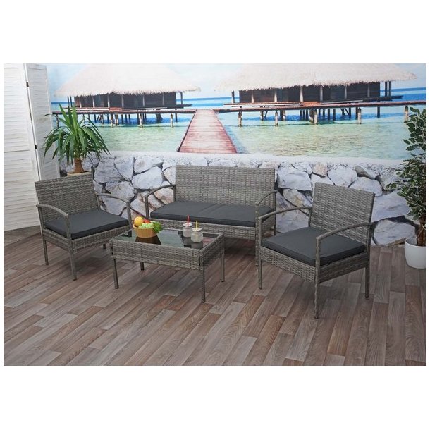 Polyrattan loungest - lounge havembelst i 4 dele - gr 2-1-1