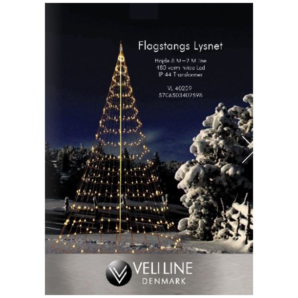 Julelys til flagstang med 600 LED lys - lysnet til 10 meter lystræ