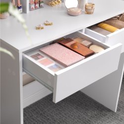 Makeupbord - sminkebord med spejl, skuffer og hylde - hvid