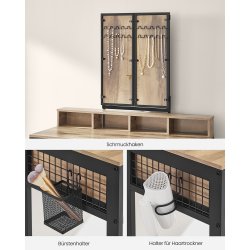 Makeupbord med skammel, spejl og skuffer - ege brun