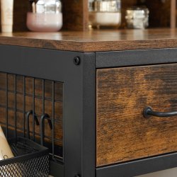 Makeupbord med skammel, spejl og skuffer - rustik brun