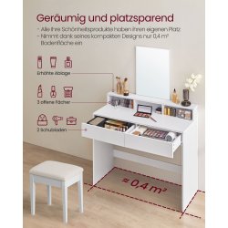 Makeupbord - sminkebord med lys, spejl og skuffer - hvid