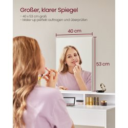 Makeupbord - sminkebord med lys, spejl og skuffer - hvid