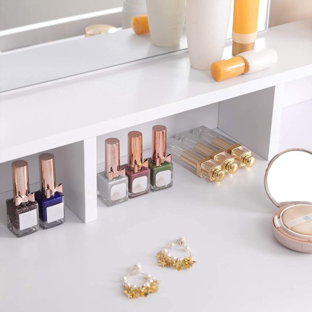 Makeupbord - sminkebord med spejl og skuffer - hvid