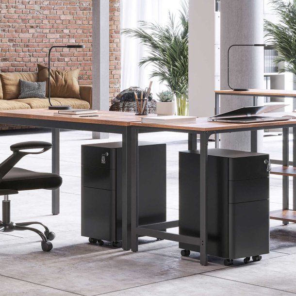 Arkivskab p hjul med ls og 3 skuffer - sort 30x46x59,2 cm