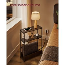 Sidebord med str�mstik - smal slank sengebord - sort