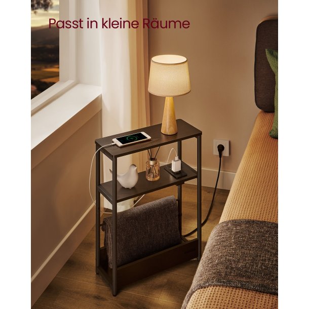 Sidebord med str�mstik - smal slank sengebord - sort