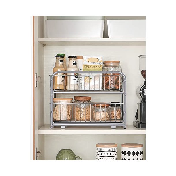 Opbevaringskurve - 2 udtrkskurve til skab og bord - gr metal