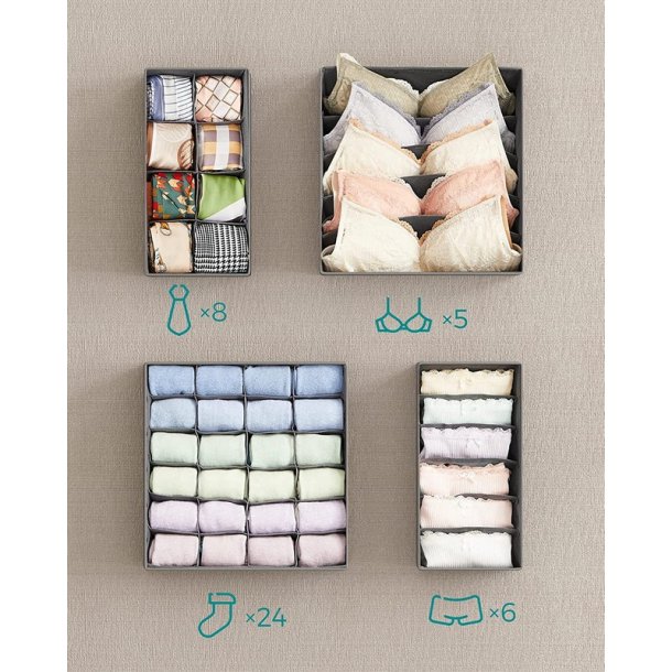 Opbevaringskasser til skuffer - 8 opbevaringssker - gr stof