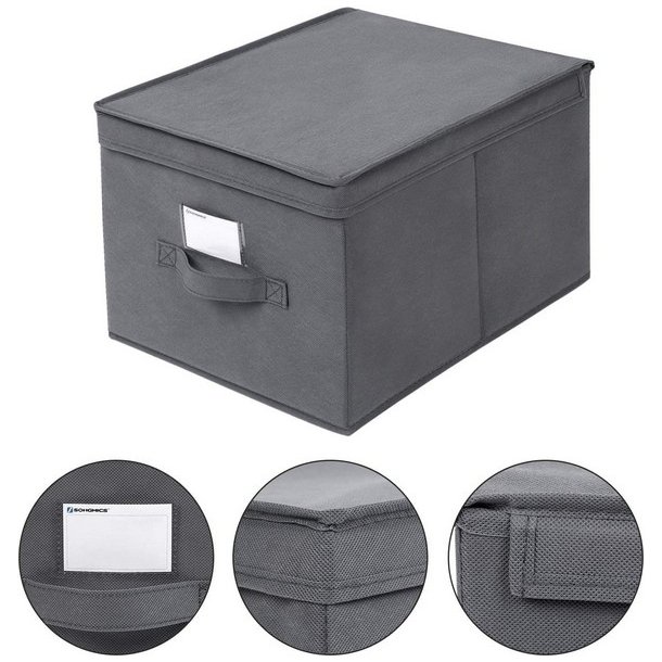 Opbevaringskasser - 3 foldbare stof�sker med l�g - gr� 40x30x25