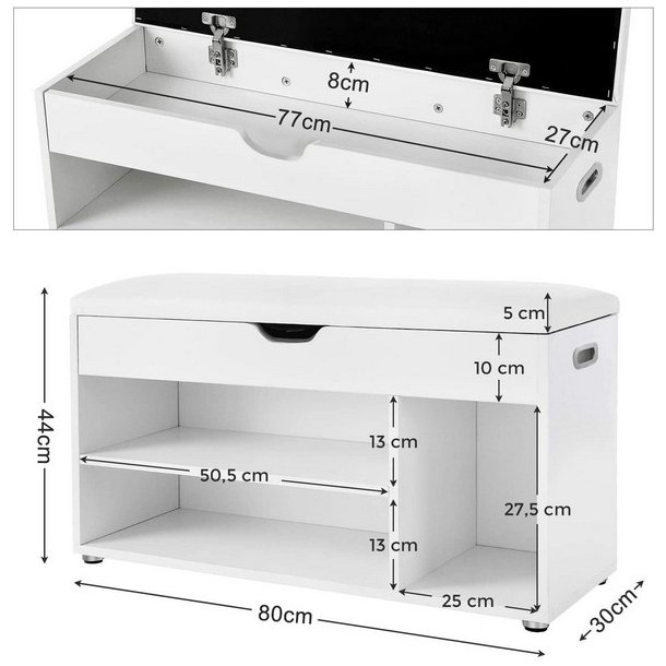 Skob�nk - siddeb�nk med skohylder - opbevaringsb�nk - hvid