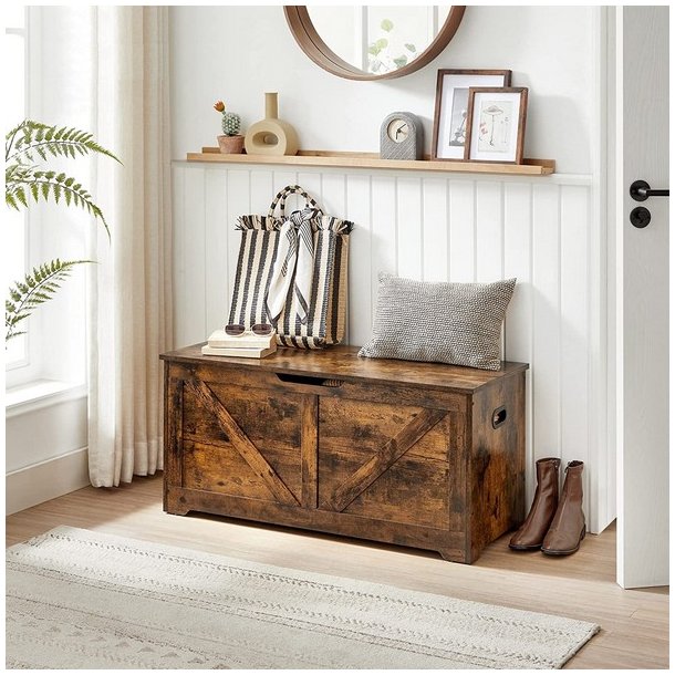 Siddeb�nk med opbevaringsrum - opbevaringsb�nk - rustik brun