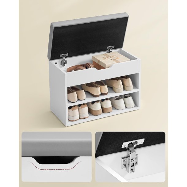 Skob�nk - siddeb�nk og opbevaringsb�nk med skohylder - hvid