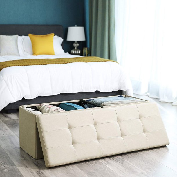 Bnk med kiste - siddebnk med opbevaring 110 x 38 x 38 - beige