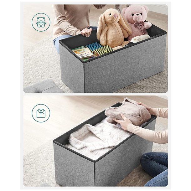 Entreb�nk - siddeb�nk med kiste 76 x 38 x 38 - lysegr� stof