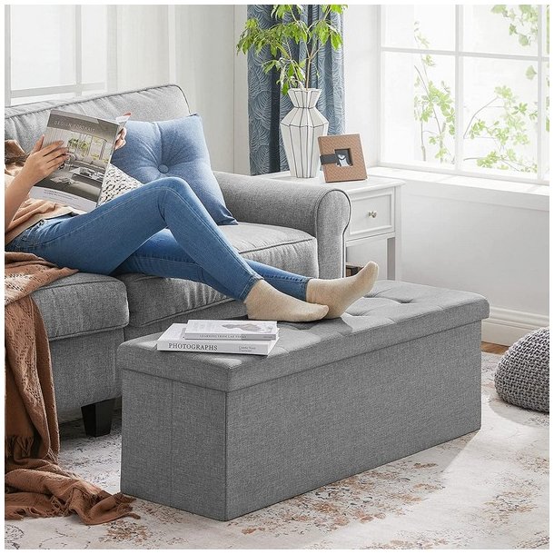 Bnk med kiste - siddebnk med opbevaring 110 x 38 x 38 - lysegr