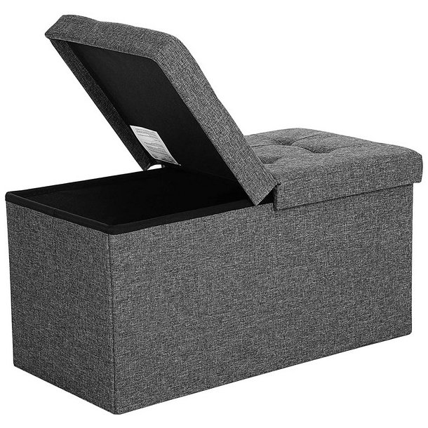 Entrebnk - siddebnk med kiste 76 x 38 x 38 - mrkegr stof