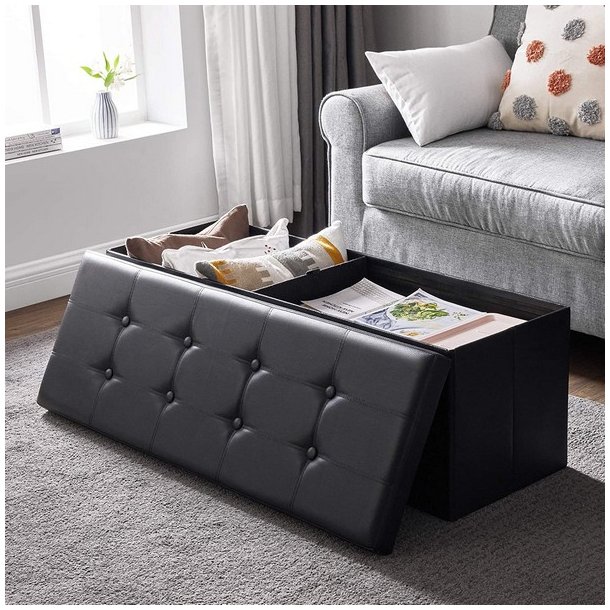 Entreb�nk - skammel med kiste 110 x 38 x 38 - sort kunstl�der