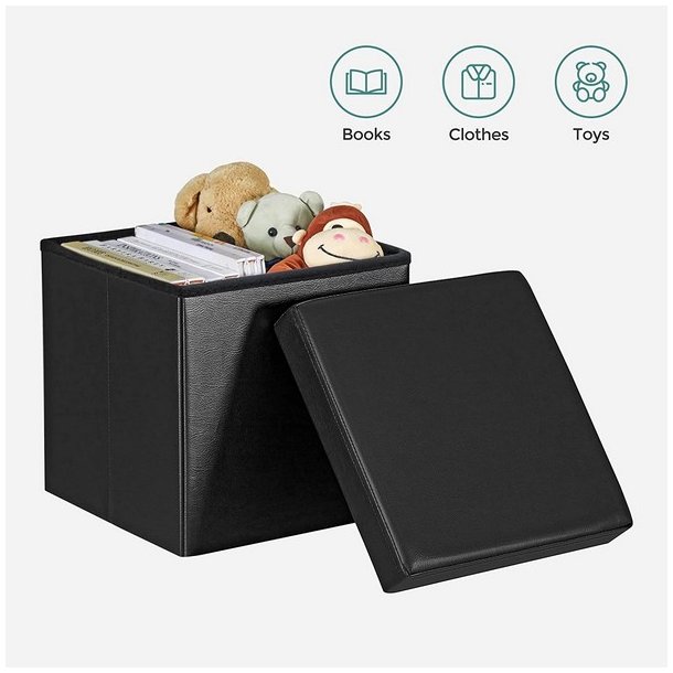 Puf med kiste - skammel med opbevaring 38 x 38 x 38 - sort kunstl�der
