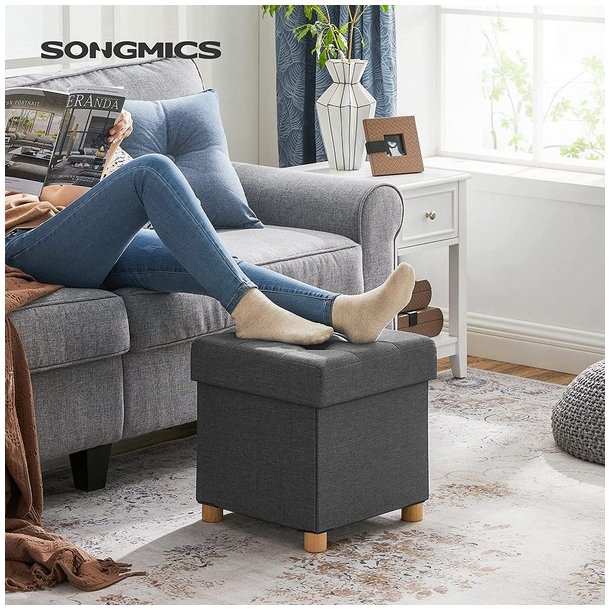 Puf med kiste - skammel med opbevaring 38 x 38 x 40 - m�rkegr�