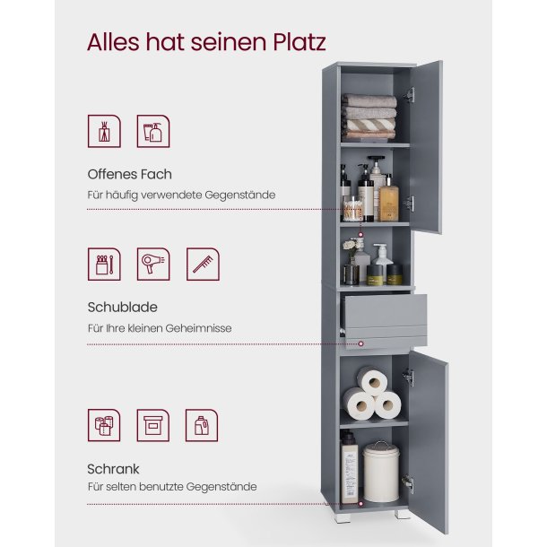 Badevrelsesskab - toiletskab - opbevaringsskab - gr 30x30x170