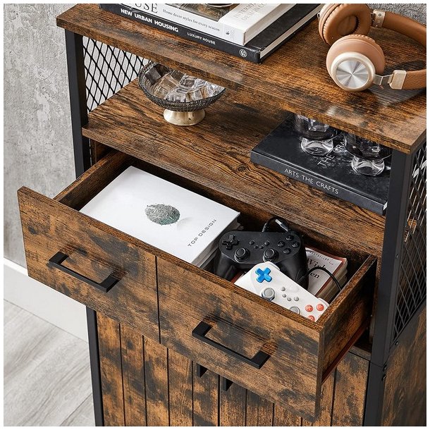 Sk�nk med skab og skuffe - rustik brun opbevaringsskab 60x30x108