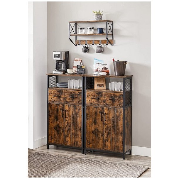 Sk�nk med skab og skuffe - rustik brun opbevaringsskab 60x30x108