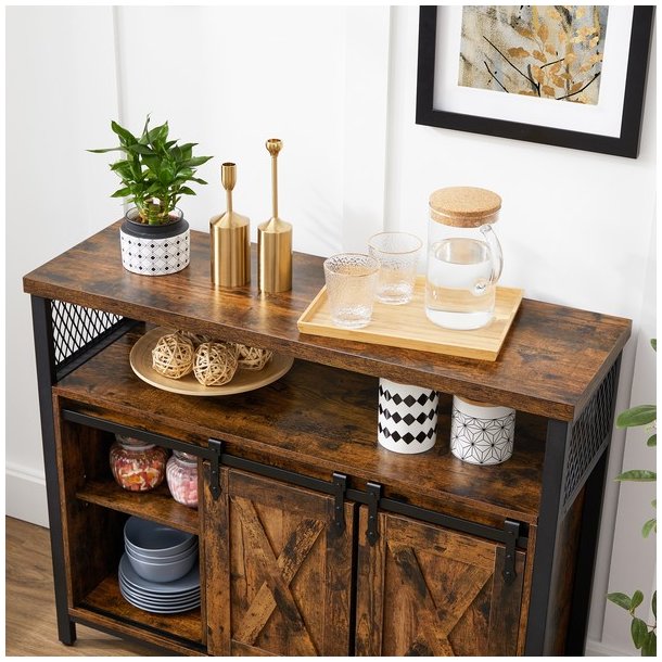 Sk�nk med skabe og skydel�ger - rustik brun sk�nk 100 x 33 x 80