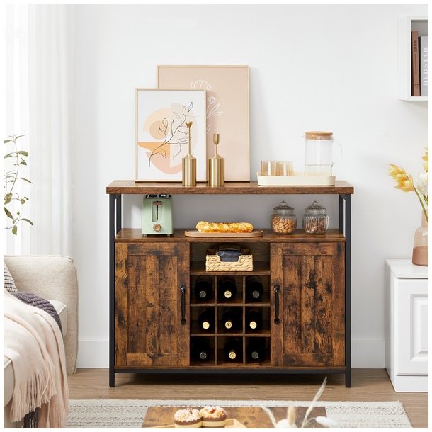 Sk�nk med vinreol, skabe og l�ger - rustik brun 100 x 35 x 81,4