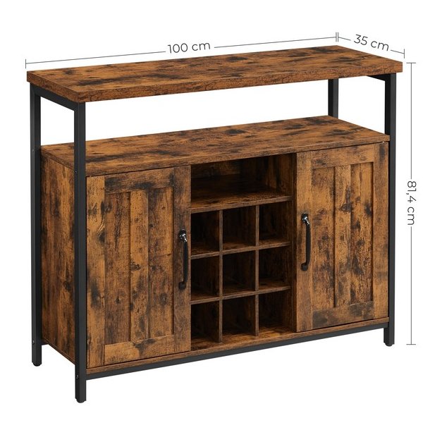 Sk�nk med vinreol, skabe og l�ger - rustik brun 100 x 35 x 81,4