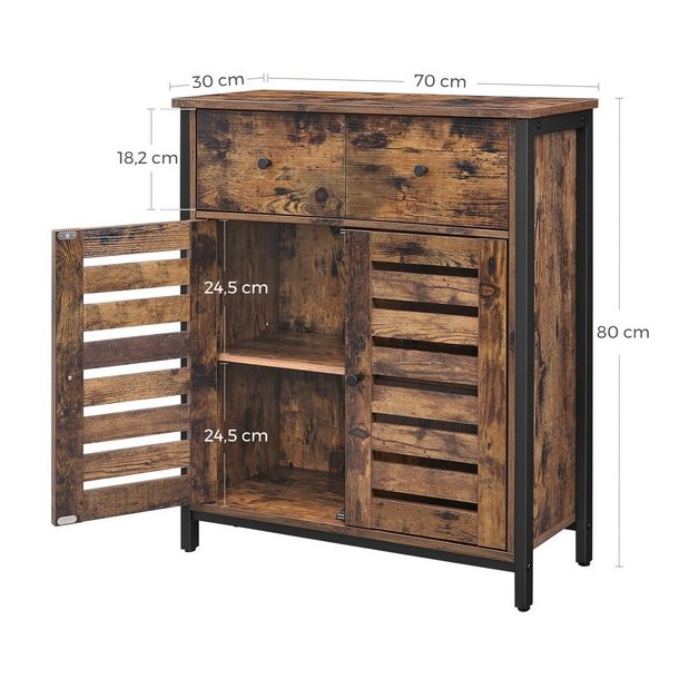 Kommode med skabe og skuffe - rustik brun skab 70 x 30 x 80