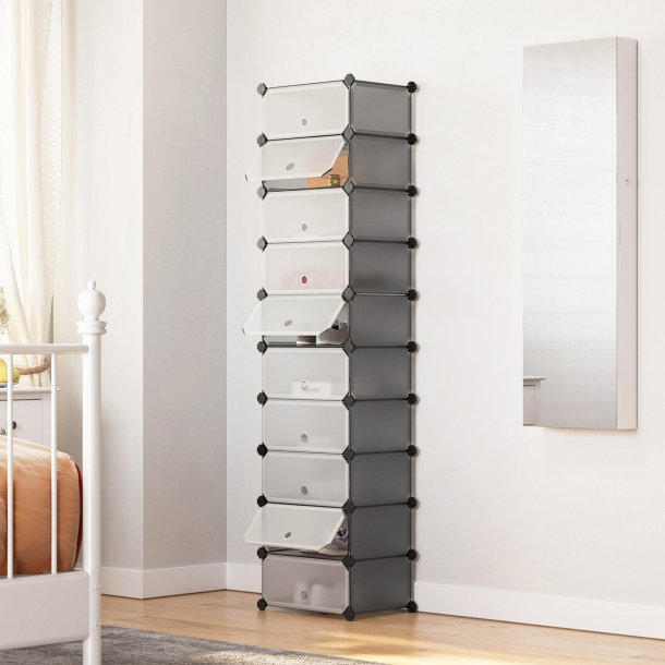 Skoskab i plast - rektangul�rt opbevaringsskab med 10 rum - gr�