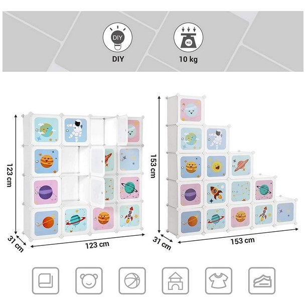 Opbevaringsskab - kubisk skab i plastik - plastikskab med 16 rum