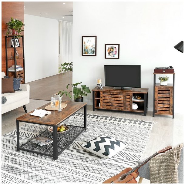 Reol med skab og 3 hylder - rustik brun gulvreol 37 x 30 x 167