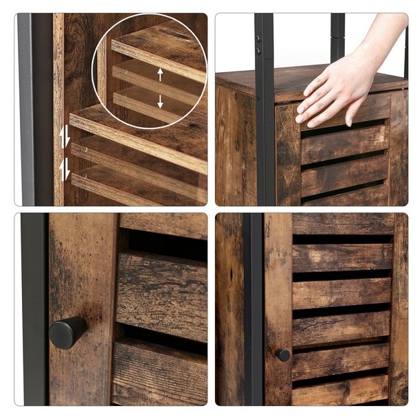 Reol med skab og 3 hylder - rustik brun gulvreol 37 x 30 x 167