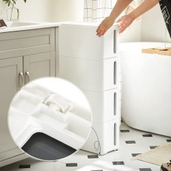 Opbevaringsvogn - smal hvid rullevogn med 4 skuffer 45x17x84