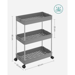 Rullevogn - gr� opbevaringsvogn med 3 hylder 40 x 22 x 60