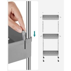 Rullevogn - gr� opbevaringsvogn med 3 hylder 40 x 22 x 60