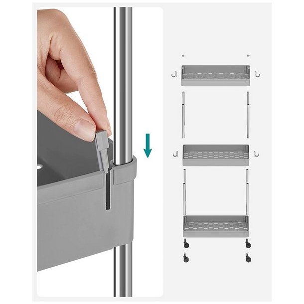 Rullevogn - gr� opbevaringsvogn med 3 hylder 40 x 22 x 60