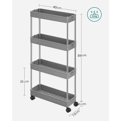 Rullevogn - smal opbevaringsvogn med 4 hylder 40 x 13 x 89