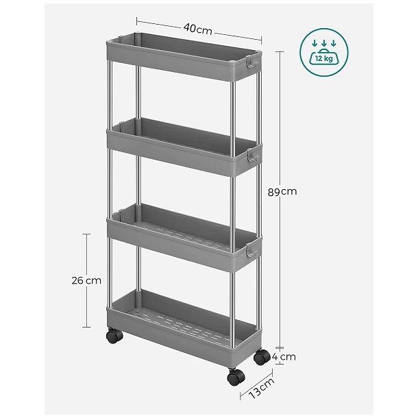 Rullevogn - smal opbevaringsvogn med 4 hylder 40 x 13 x 89