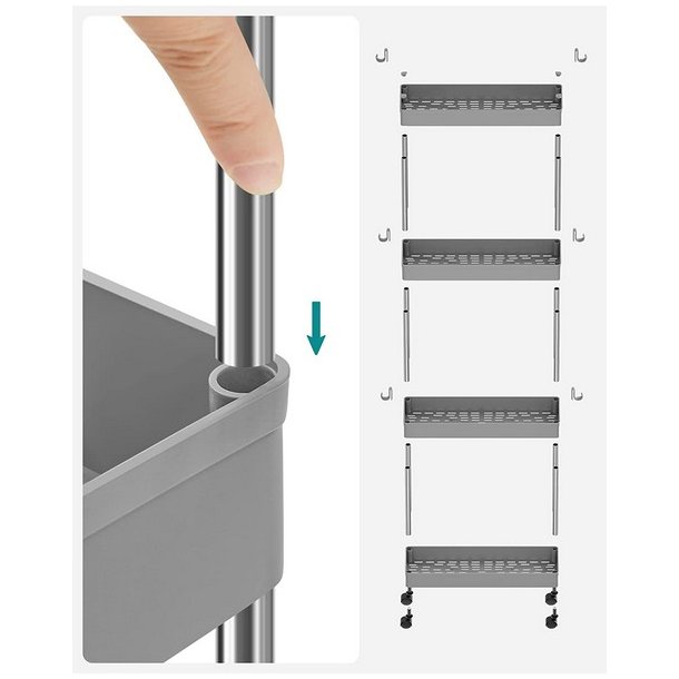 Rullevogn - smal opbevaringsvogn med 4 hylder 40 x 13 x 89