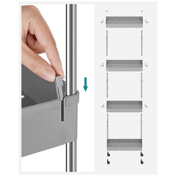 Rullevogn - gr� opbevaringsvogn med 4 hylder 40 x 22 x 86