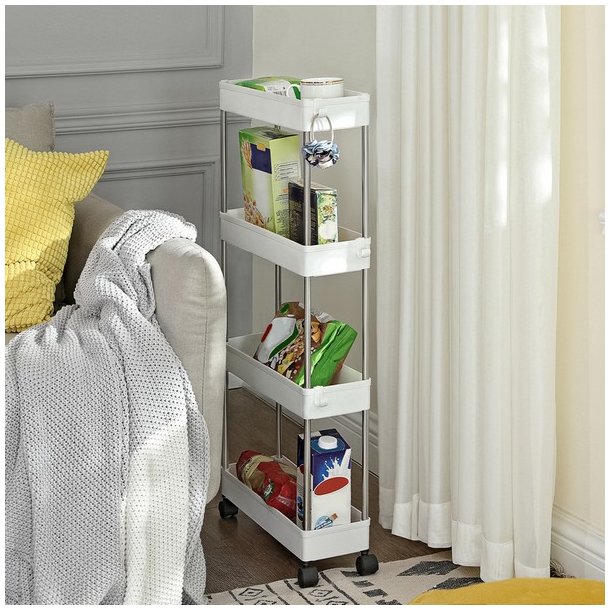 Rullevogn - smal opbevaringsvogn med 4 hylder 40 x 13 x 89