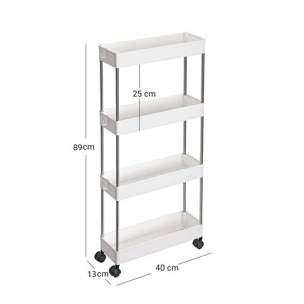 Rullevogn - smal opbevaringsvogn med 4 hylder 40 x 13 x 89