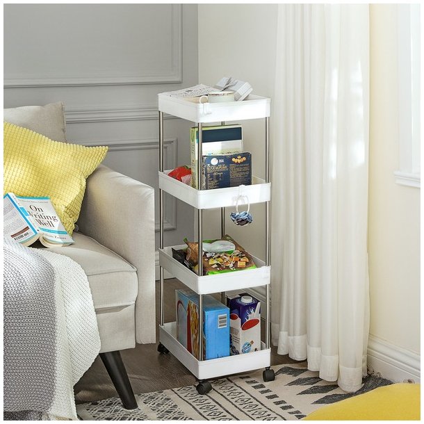 Rullevogn - hvid opbevaringsvogn med 4 hylder 40 x 22 x 86