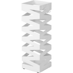 Paraplyholder med kroge og drypbakke - hvid paraplystativ