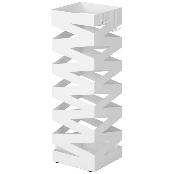 Paraplyholder med kroge og drypbakke - hvid paraplystativ