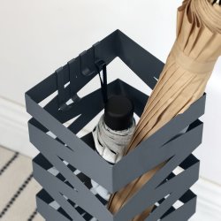 Paraplyholder med kroge og drypbakke - gr� paraplystativ