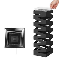 Paraplyholder med kroge og drypbakke - sort paraplystativ